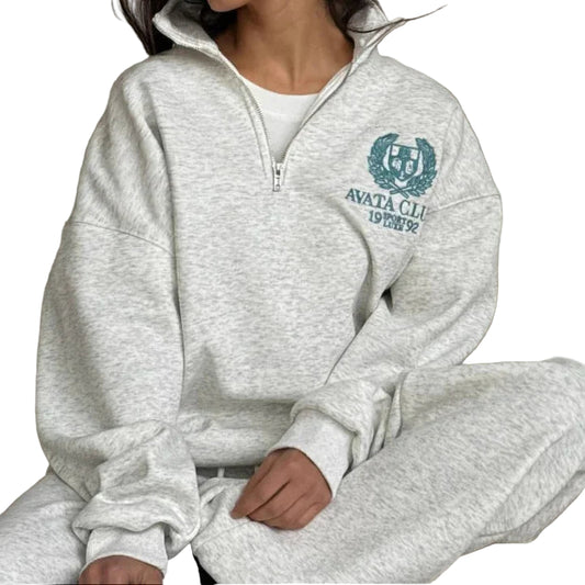 Kvinders Oversize Sweatshirt med Halv Lynlås 0