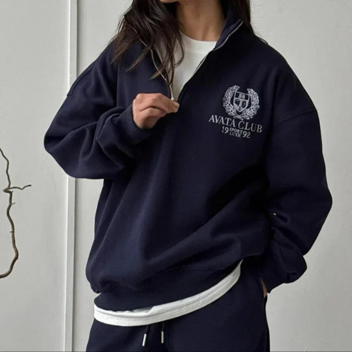 Kvinders Oversize Sweatshirt med Halv Lynlås 1