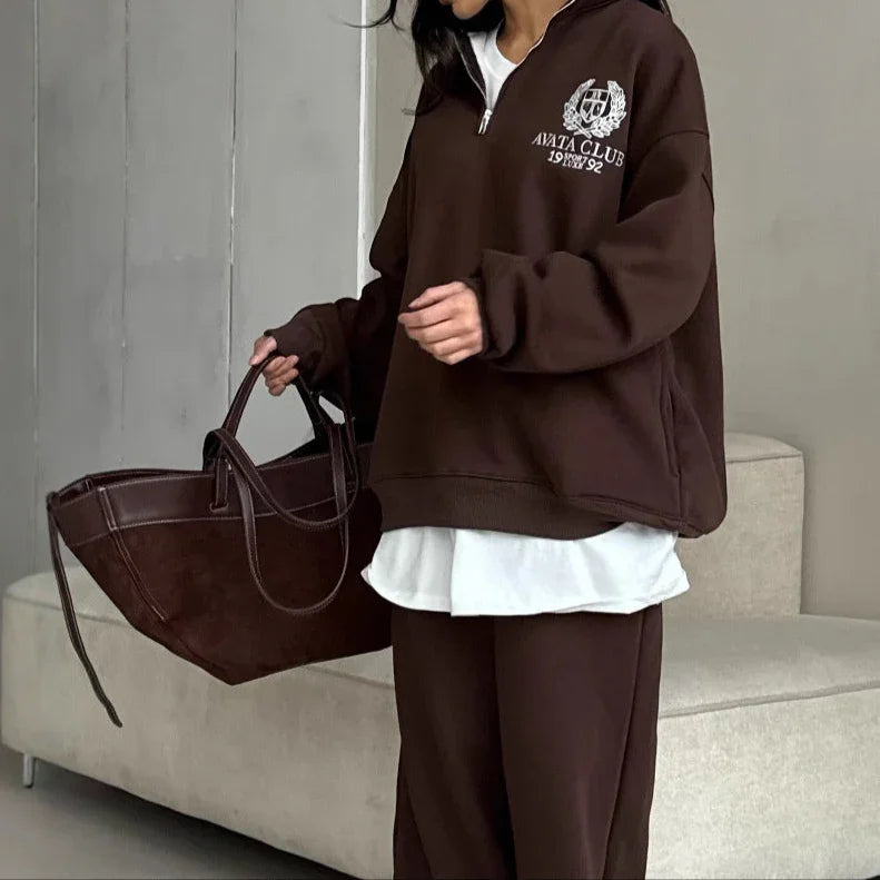 Kvinders Oversize Sweatshirt med Halv Lynlås 3