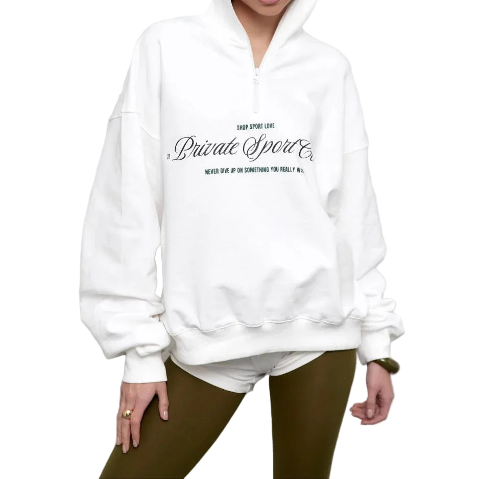 Kvinders Oversize Sweatshirt med Halv Lynlås og Bogstavtryk 0