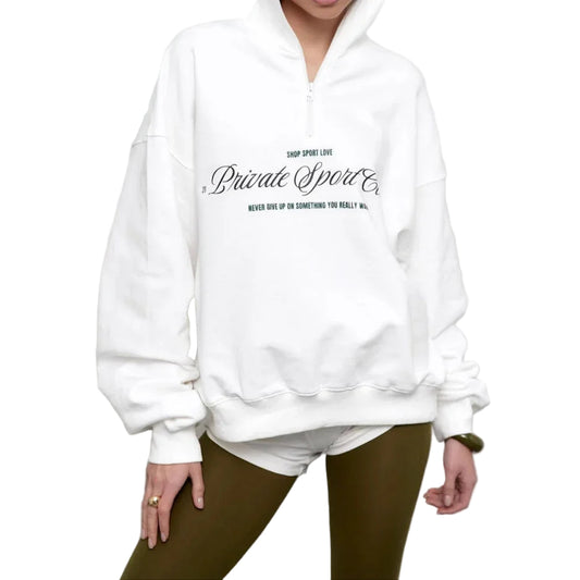 Kvinders Oversize Sweatshirt med Halv Lynlås og Bogstavtryk 0