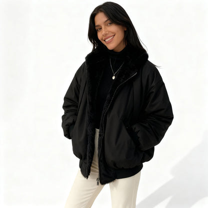 Kvinders Oversize Vinterjakke med Termisk Fleece 0