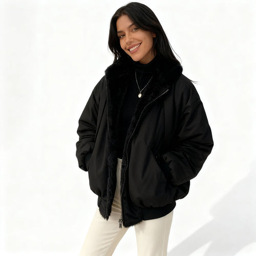 Kvinders Oversize Vinterjakke med Termisk Fleece 0