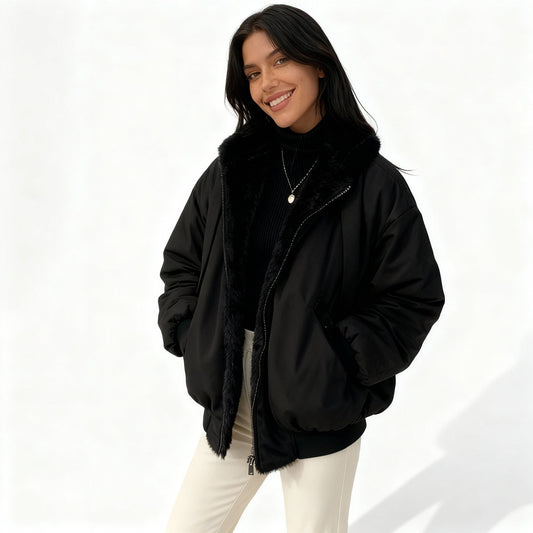 Kvinders Oversize Vinterjakke med Termisk Fleece 0