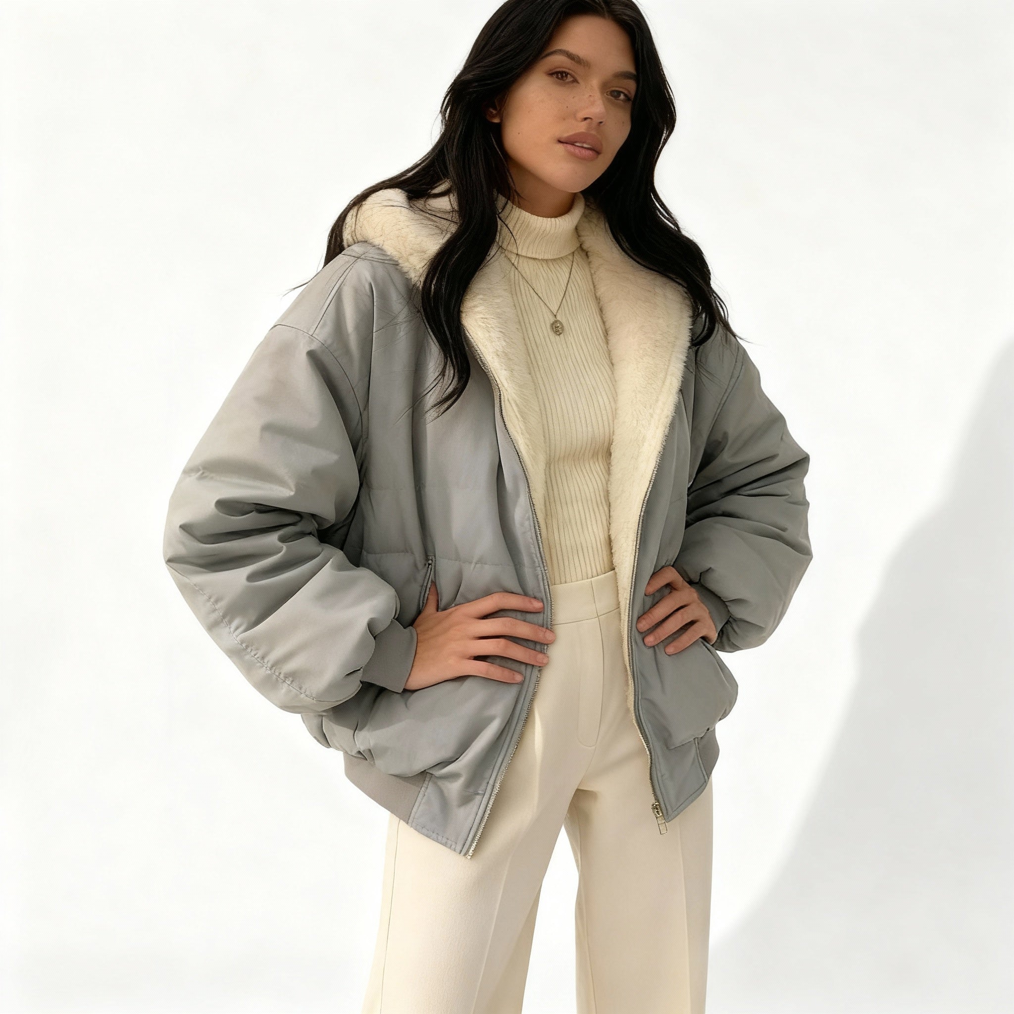 Kvinders Oversize Vinterjakke med Termisk Fleece 2