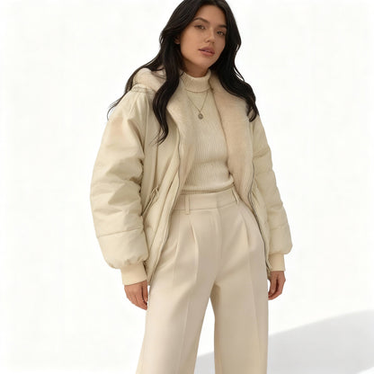 Kvinders Oversize Vinterjakke med Termisk Fleece 3