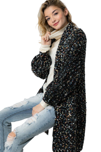 Kvinders Oversized Cardigan Marled Strik i Sort 0
