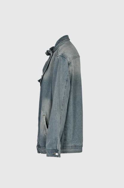 Kvinders Oversized Denim Jakke Med Høj Krave Asymmetrisk Design 7