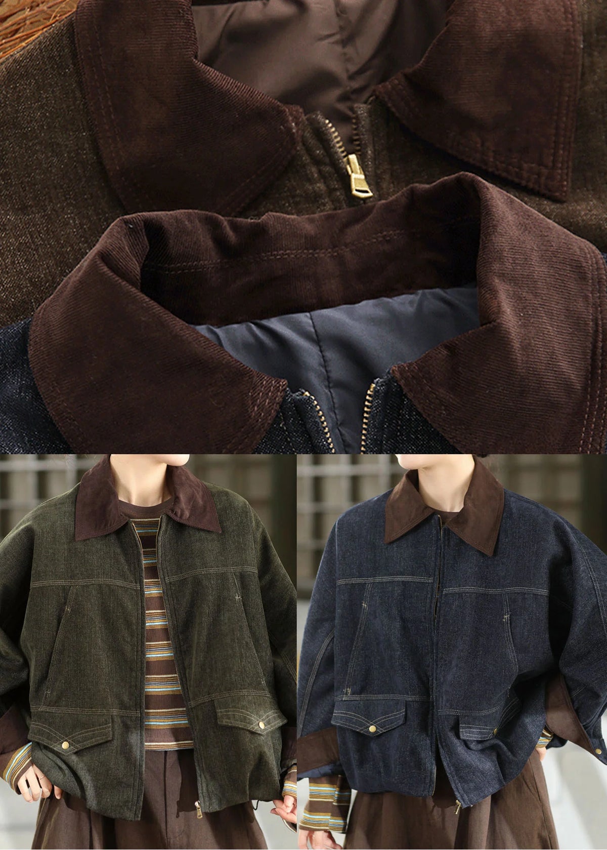 Kvinders Oversized Patchwork Bomuldsjakke Efterår 4