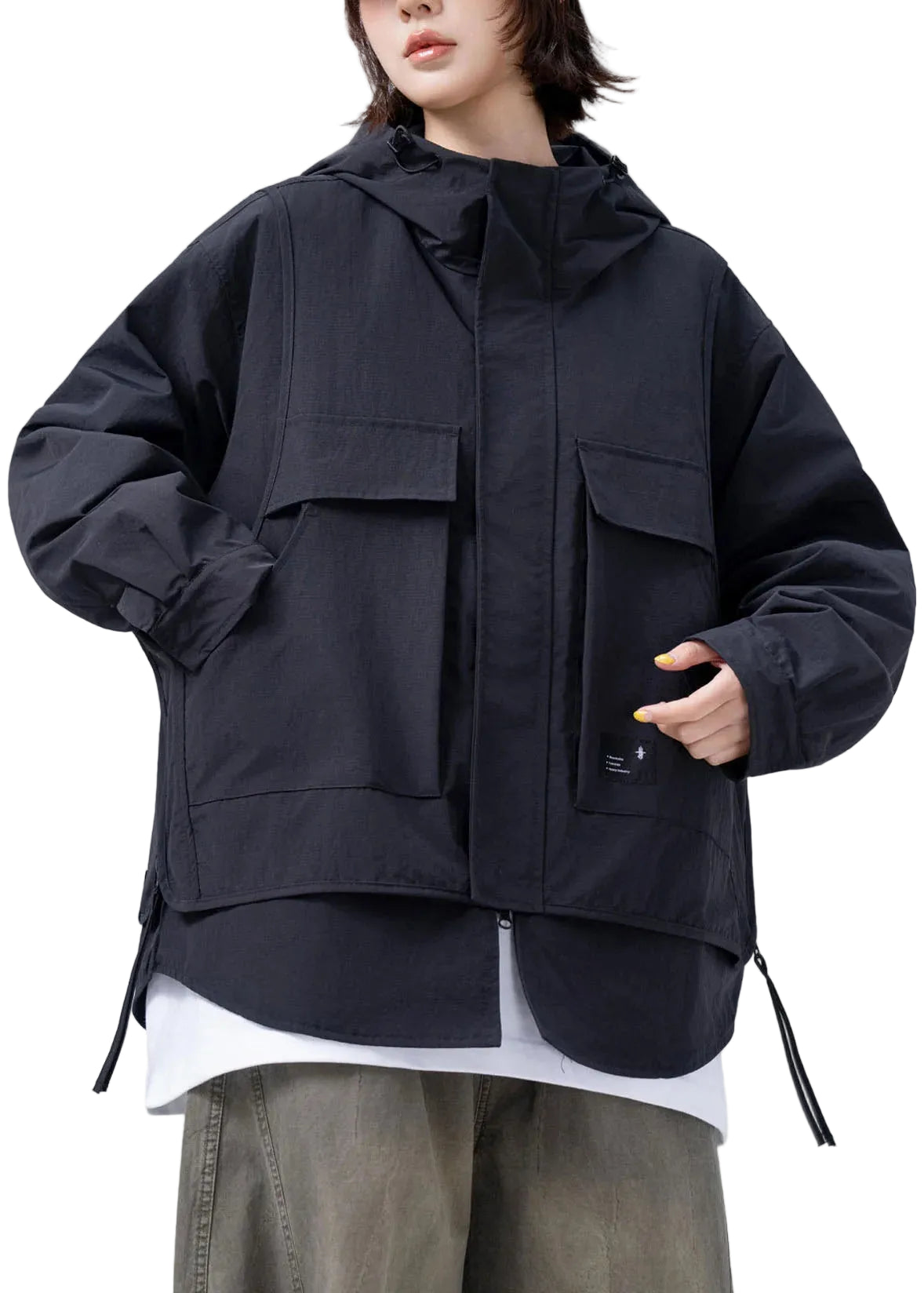 Kvinders Oversized Patchwork Frakke Todelt Efterårsstil 0
