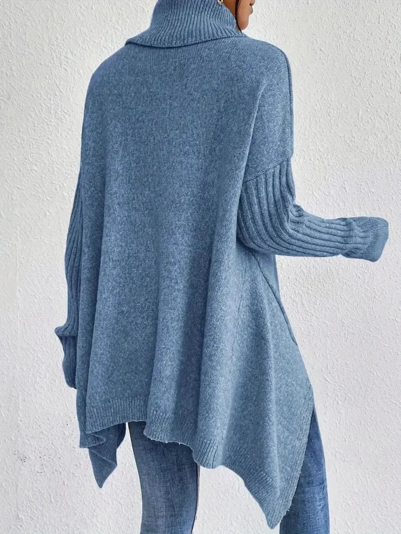 Kvinders Oversized Rullekrave Sweater Asymmetrisk Design 1
