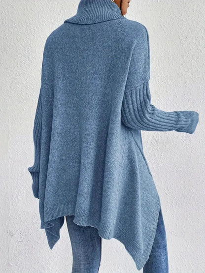Kvinders Oversized Rullekrave Sweater Asymmetrisk Design 1