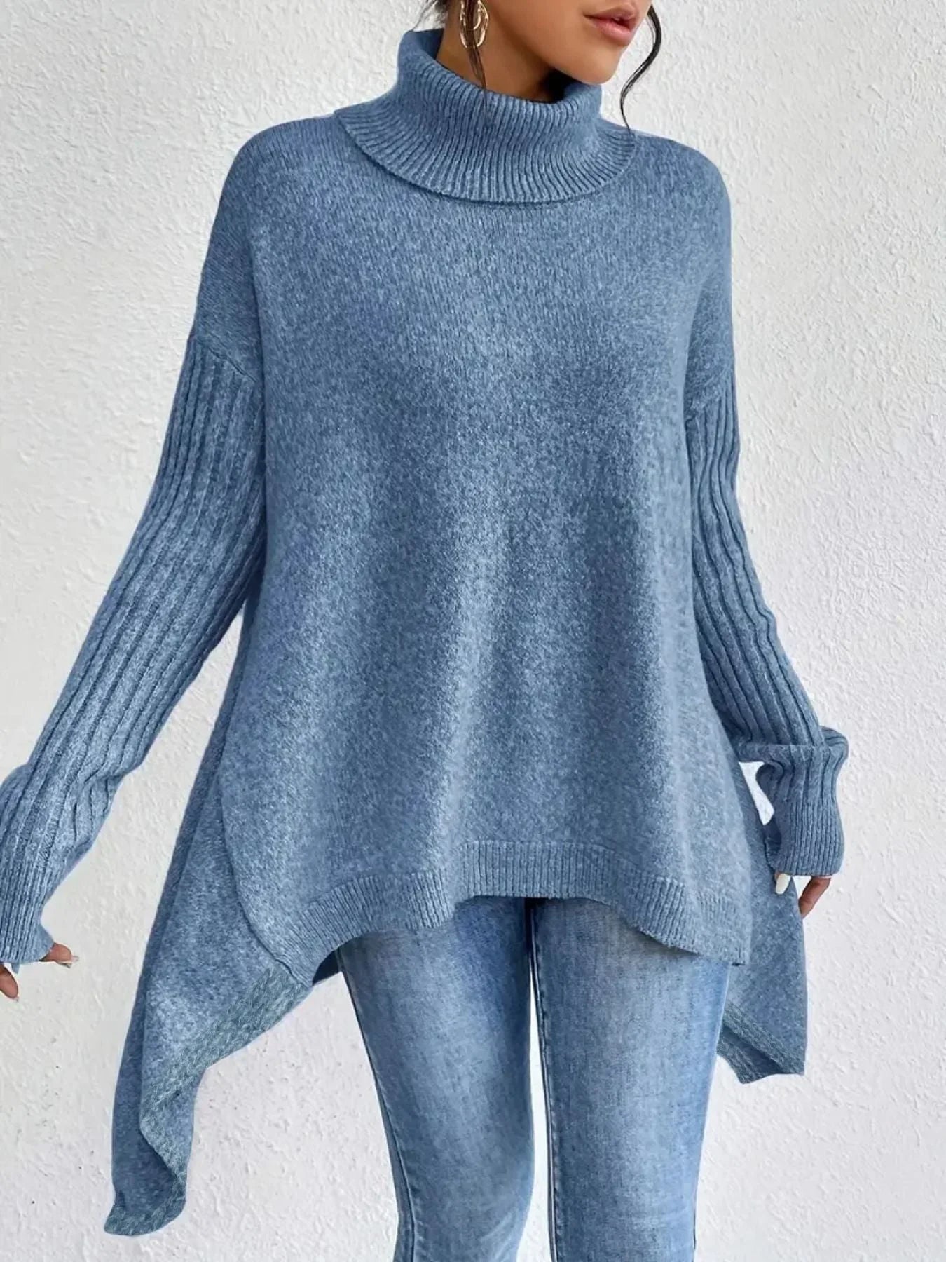 Kvinders Oversized Rullekrave Sweater Asymmetrisk Design 2