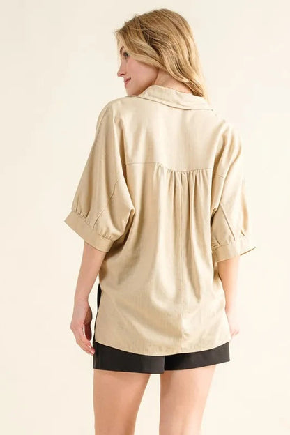 Kvinders Oversized Skjorte Linned Knaplukning 2