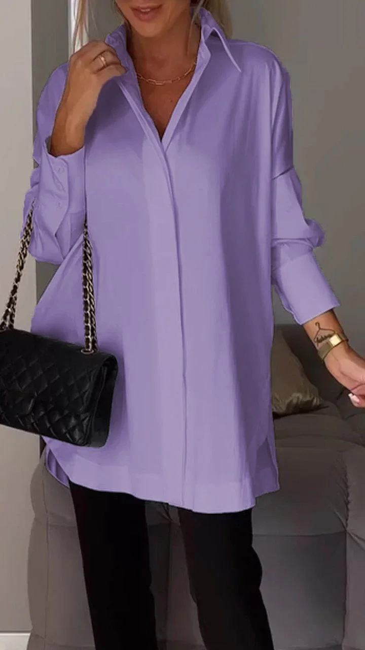 Kvinders Oversized Skjorte med Oprullede Ærmer Casual Stil 1