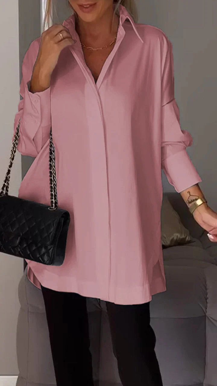 Kvinders Oversized Skjorte med Oprullede Ærmer Casual Stil 2