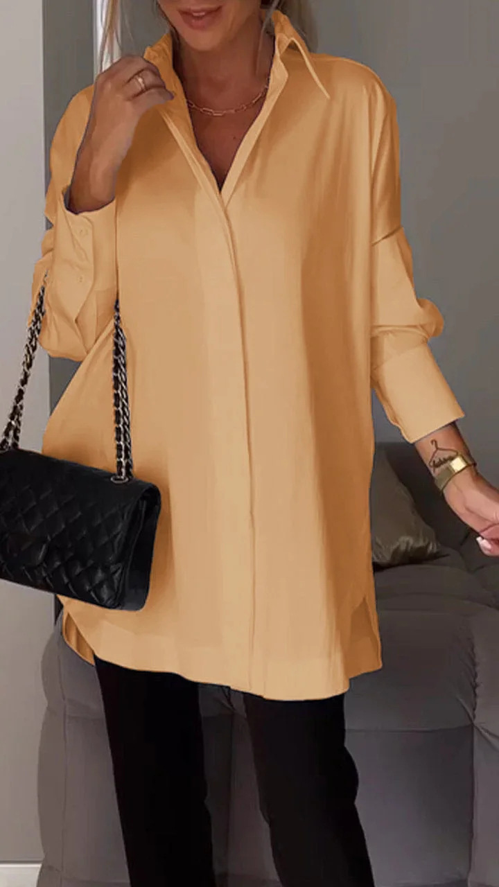 Kvinders Oversized Skjorte med Oprullede Ærmer Casual Stil 3