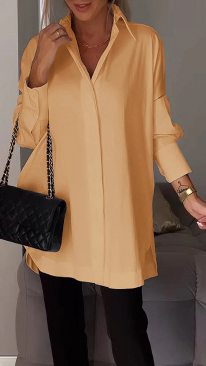 Kvinders Oversized Skjorte med Oprullede Ærmer Casual Stil 3