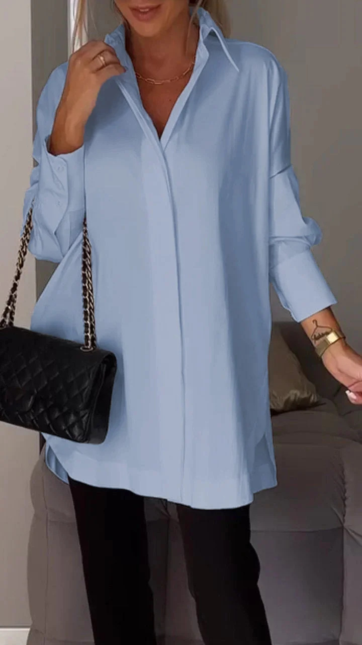 Kvinders Oversized Skjorte med Oprullede Ærmer Casual Stil 4