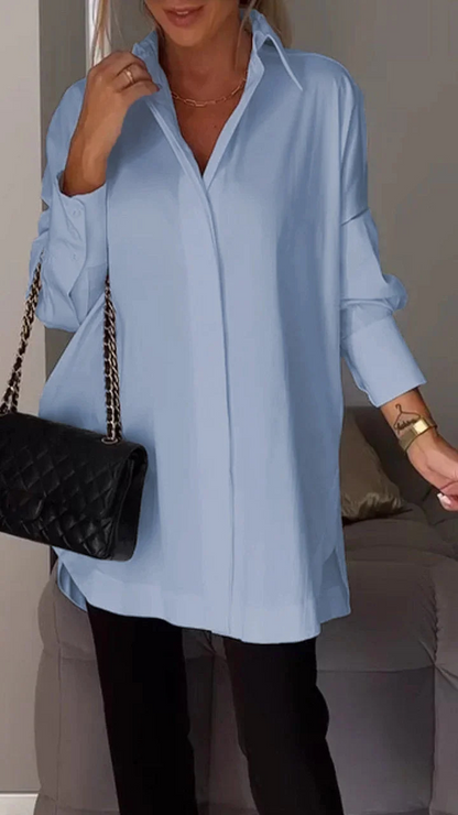Kvinders Oversized Skjorte med Oprullede Ærmer Casual Stil 4