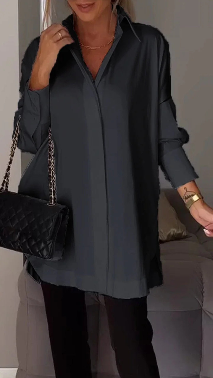Kvinders Oversized Skjorte med Oprullede Ærmer Casual Stil 5