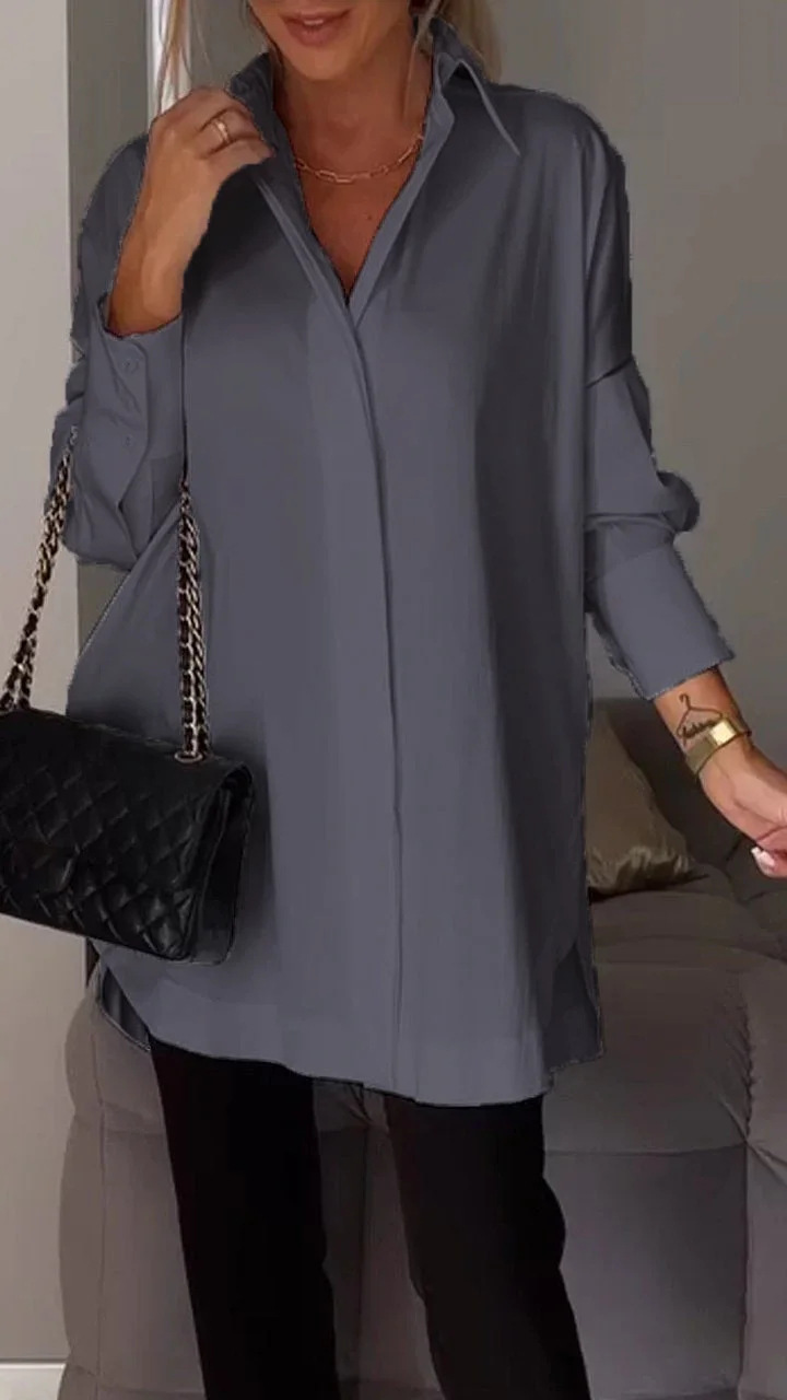 Kvinders Oversized Skjorte med Oprullede Ærmer Casual Stil 6