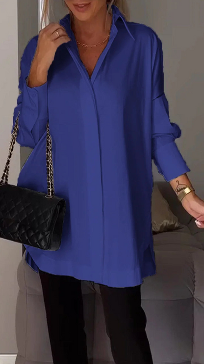 Kvinders Oversized Skjorte med Oprullede Ærmer Casual Stil 7