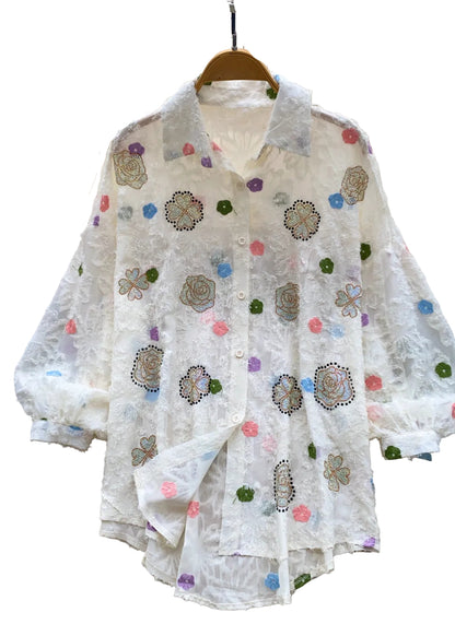 Kvinders Oversized Sommerbluse med Print 0