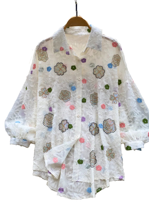 Kvinders Oversized Sommerbluse med Print 0