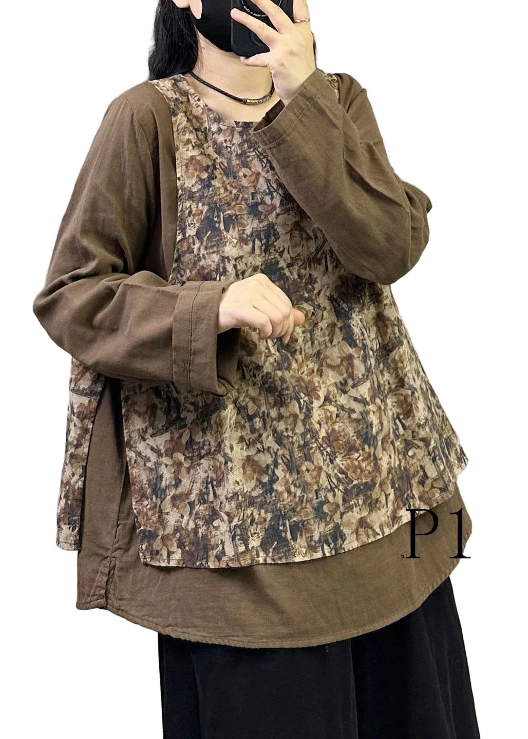 Kvinders Oversized Top med Patchwork Print 0