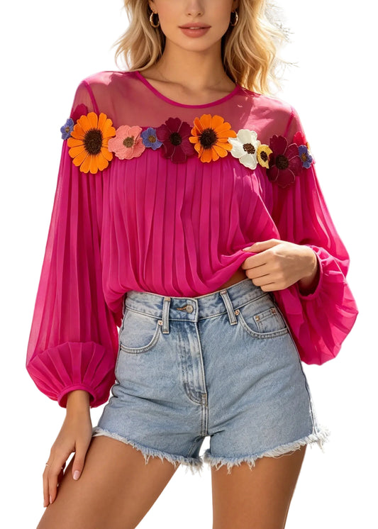 Kvinders Oversized Top med Patchwork og Blomsterprint 0