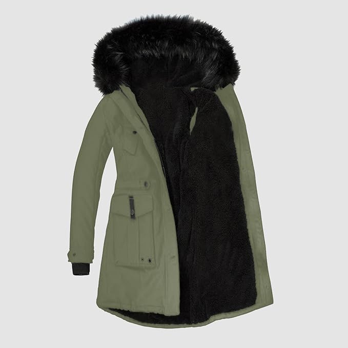 Kvinders Parka med Imiteret Pelskant 5