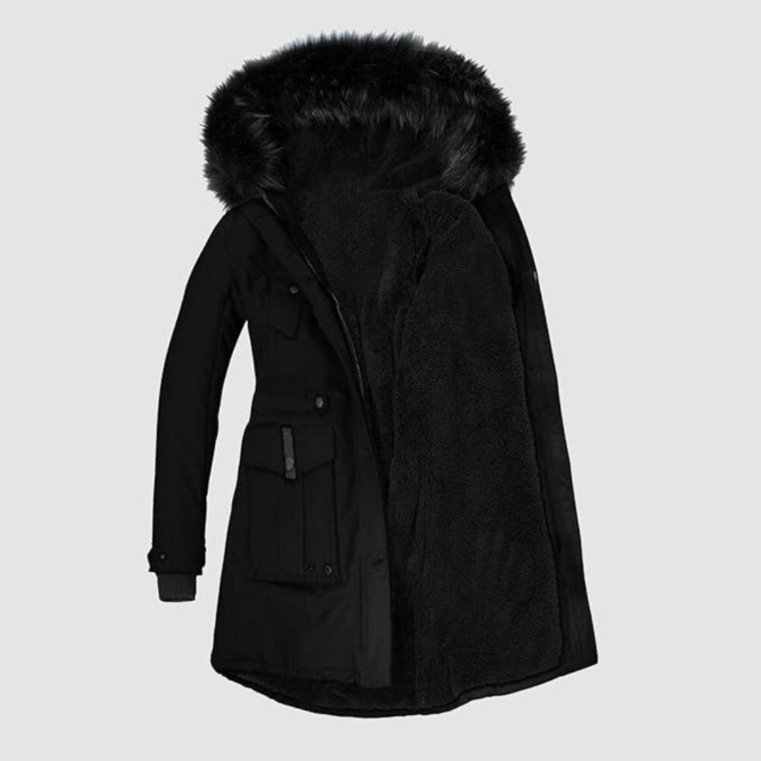 Kvinders Parka med Imiteret Pelskant 7