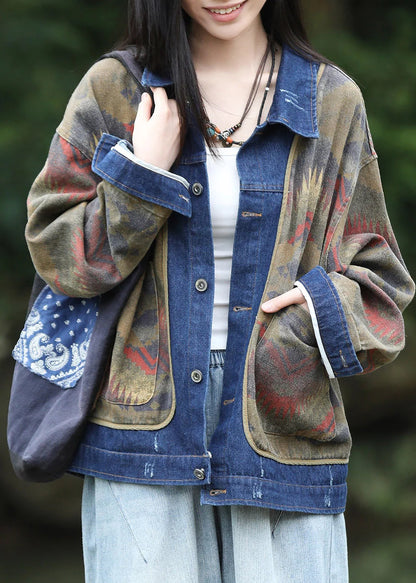 Kvinders Patchwork Denim Frakke med Peter Pan-krave 1