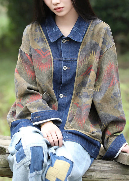 Kvinders Patchwork Denim Frakke med Peter Pan-krave 2