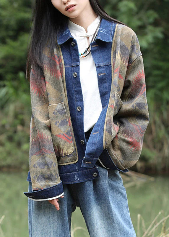 Kvinders Patchwork Denim Frakke med Peter Pan-krave 3