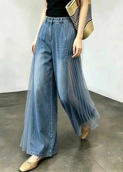 Kvinders Patchwork Jeans Højtaljede Vide Ben 2