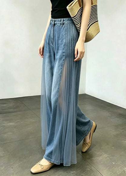 Kvinders Patchwork Jeans Højtaljede Vide Ben 3