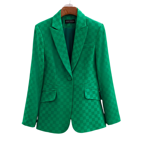 Kvinders Plaid Blazer Elegant Acetat-Spandex 0
