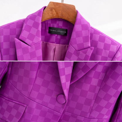 Kvinders Plaid Blazer Elegant Acetat-Spandex 3