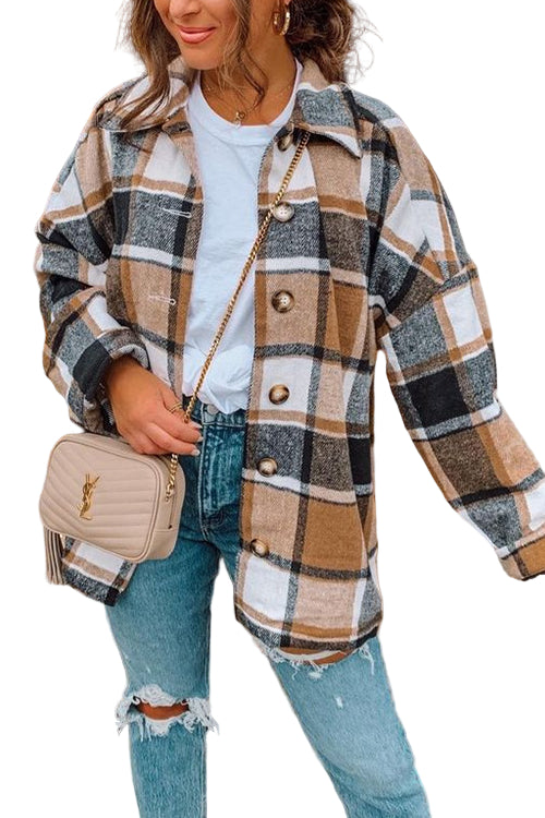 Kvinders Plaid Skjorte Frakke Drop Shoulder 0