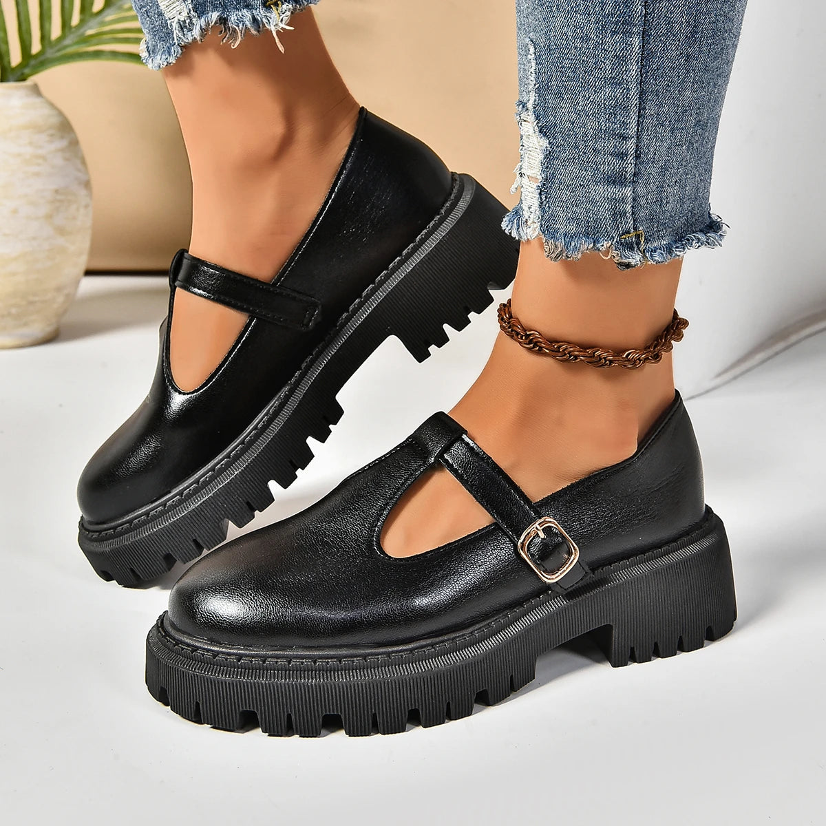 Kvinders Platform Sandaler Med Spænde Retro-Inspireret Design 1