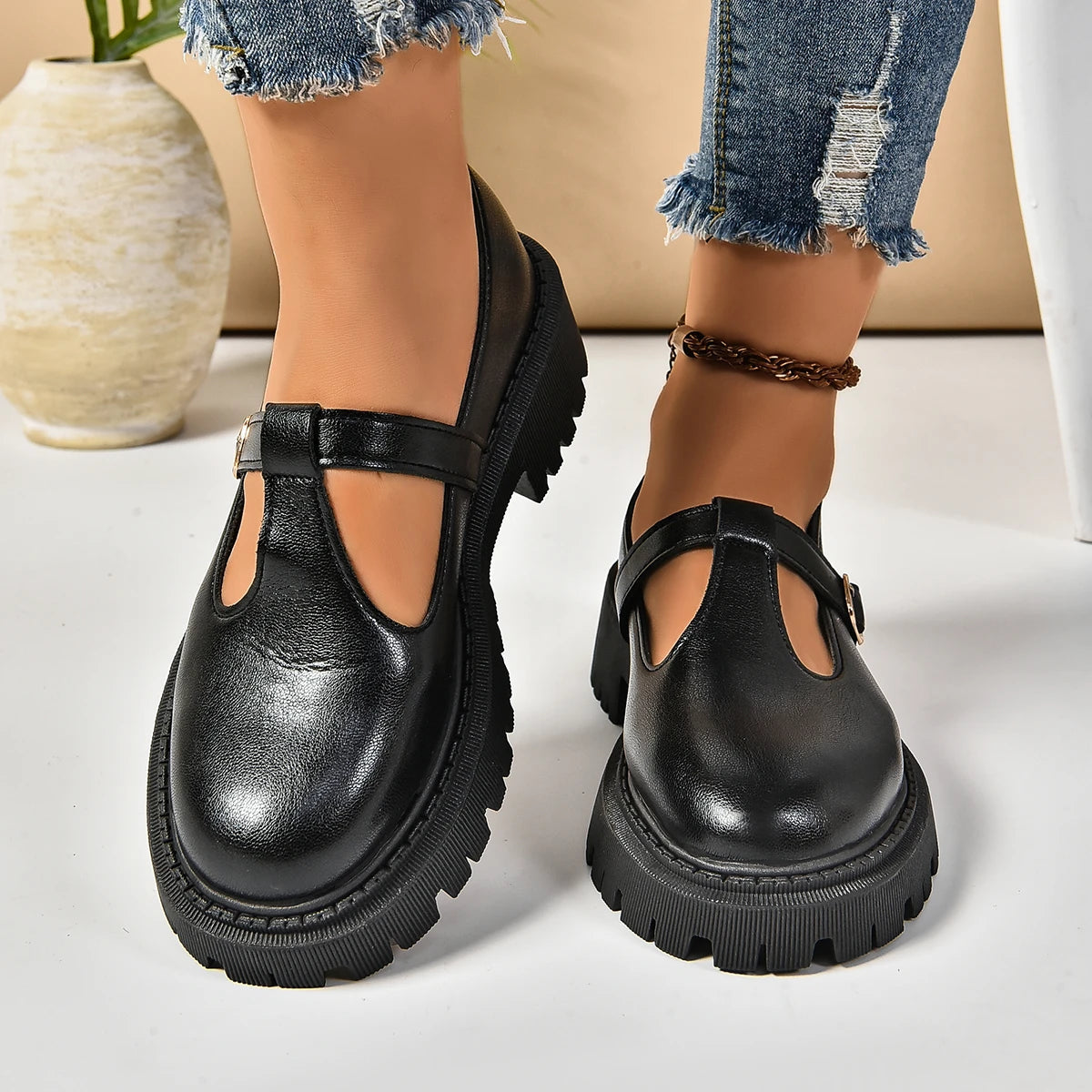 Kvinders Platform Sandaler Med Spænde Retro-Inspireret Design 2