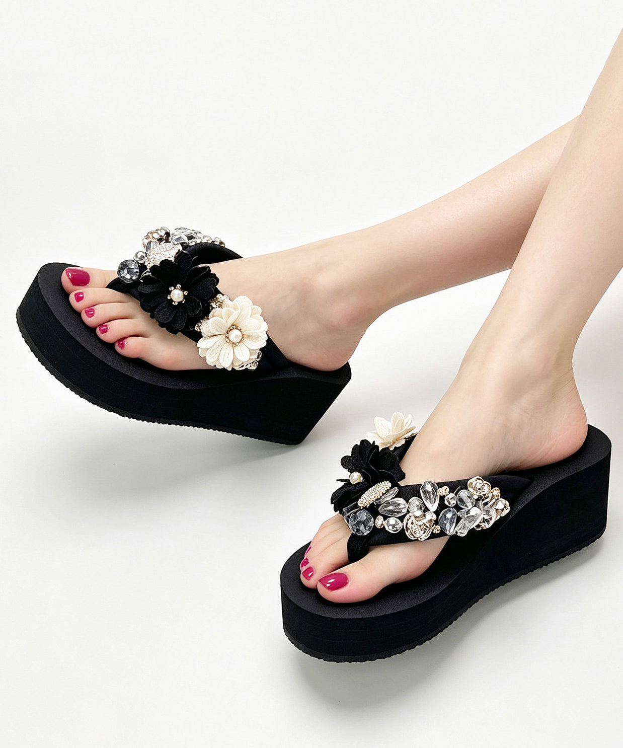 Kvinders Platform Sandaler med Blomst Detalje 3