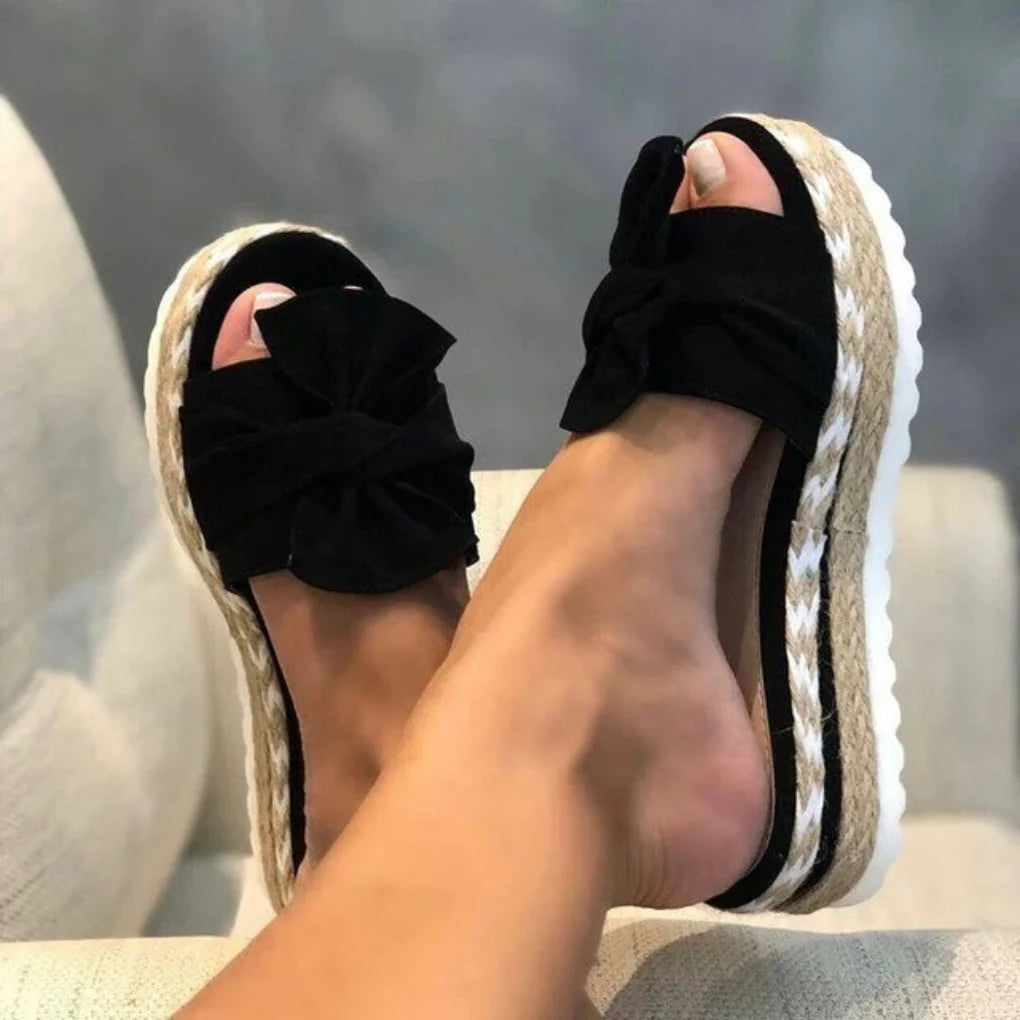 Kvinders Platform Slide Sandaler med Sløjfe 1
