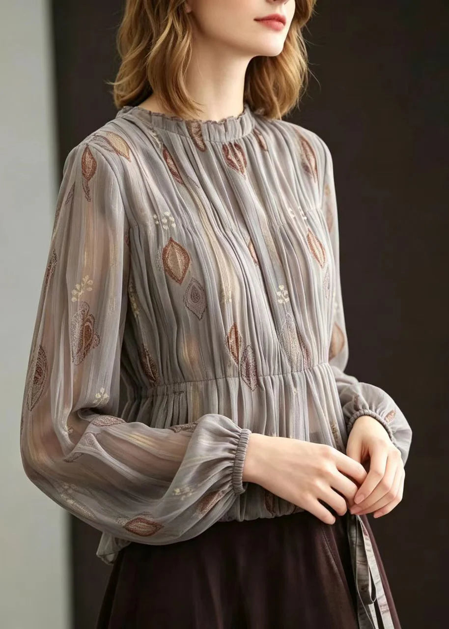 Kvinders Plisserede Chiffonbluse med O-hals 3