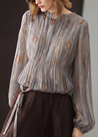 Kvinders Plisserede Chiffonbluse med O-hals 4