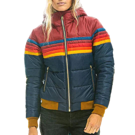 Kvinders Pufferjakke med Lynlås og Retrostriber 0