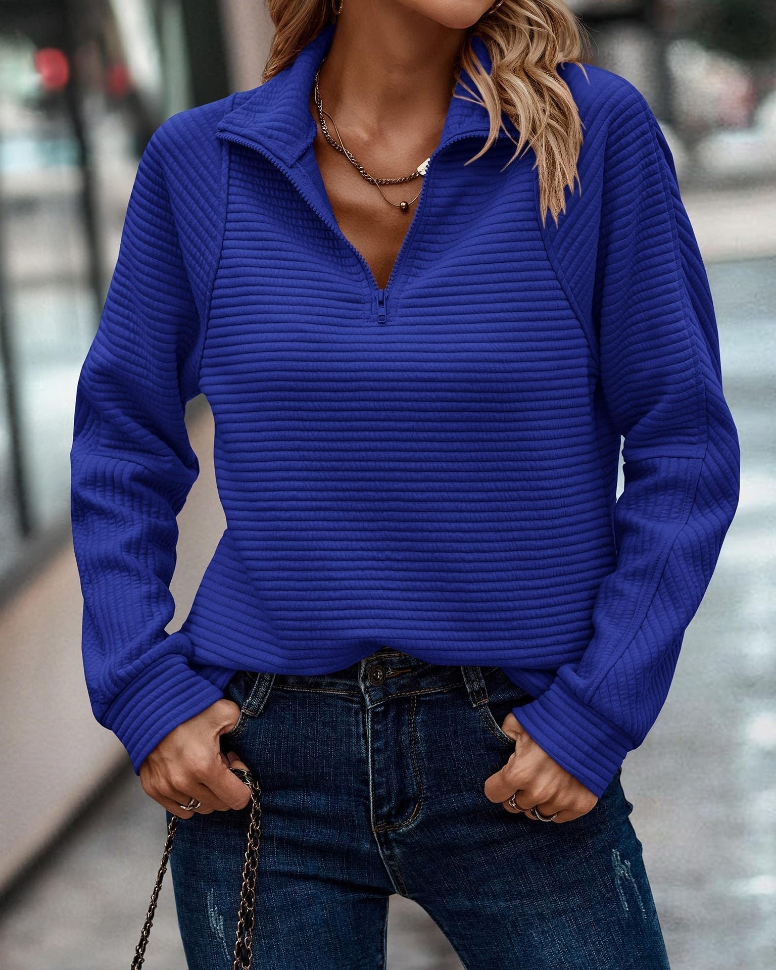 Kvinders Pullover Halv Lynlås Casual 11