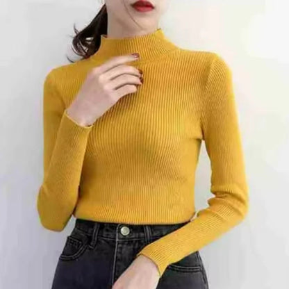 Kvinders Pullover Sweater Mock Neck Strikket 12